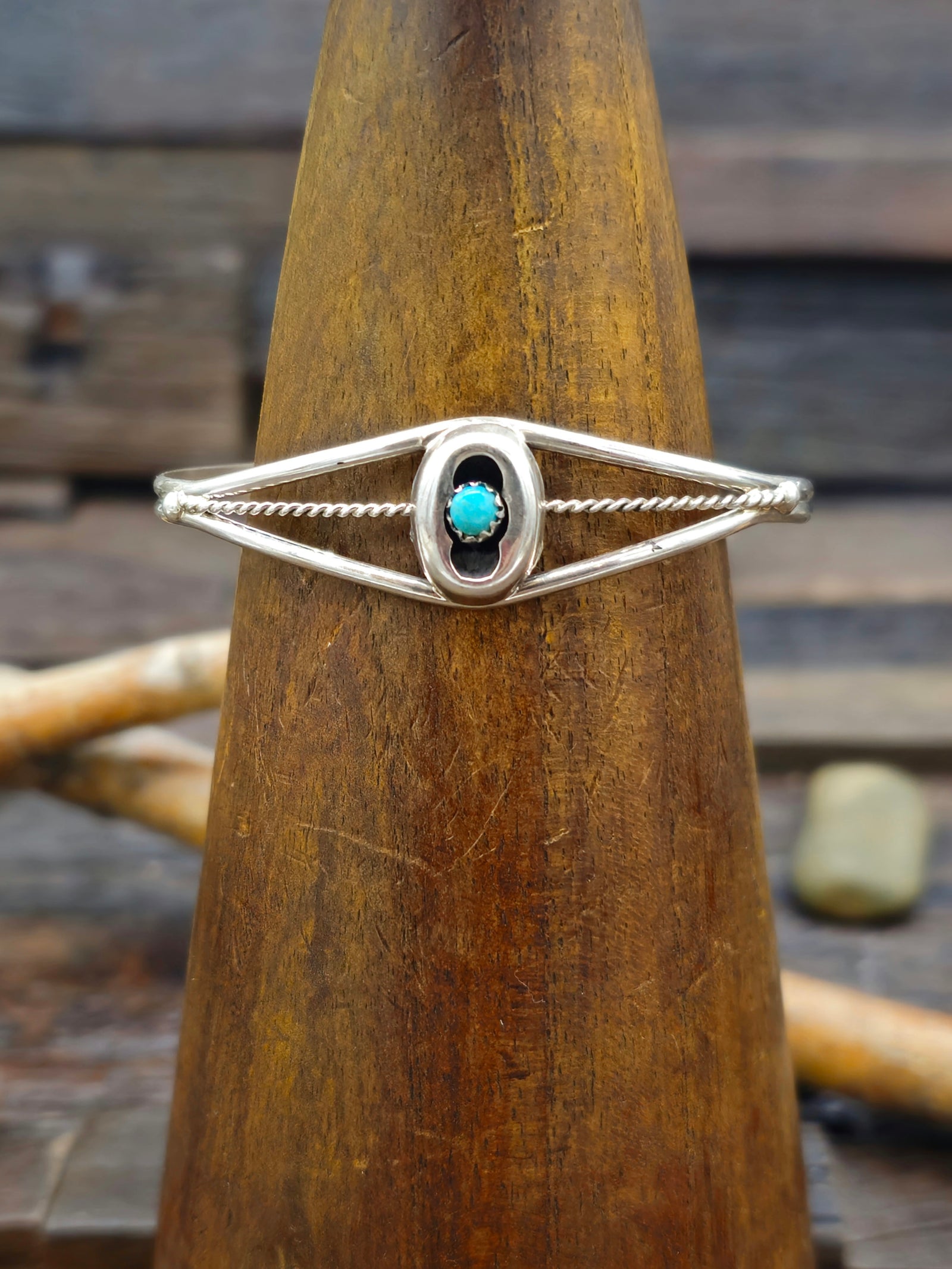 Turquoise and Sterling Silver Shadowbox Cuff by Janice Spencer - 6 1/2 in.