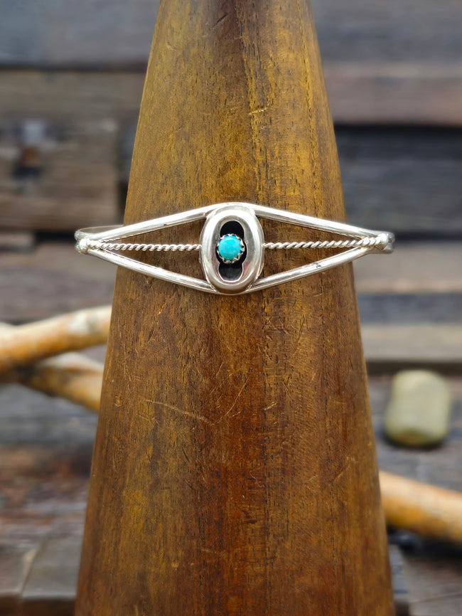 Turquoise and Sterling Silver Shadowbox Cuff by Janice Spencer - 6 1/2 in.