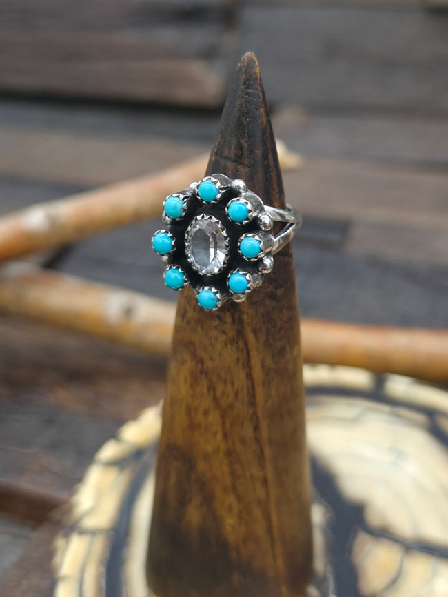 Sterling Silver and Turquoise CZ Ring - Size 5