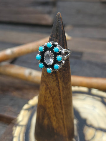 Sterling Silver and Turquoise CZ Ring - Size 6