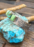 Three Stone Stone Sonoran Turquoise Stamped Sterling Silver Cuff by LaRose Ganadanegro - 7 in. with Gap