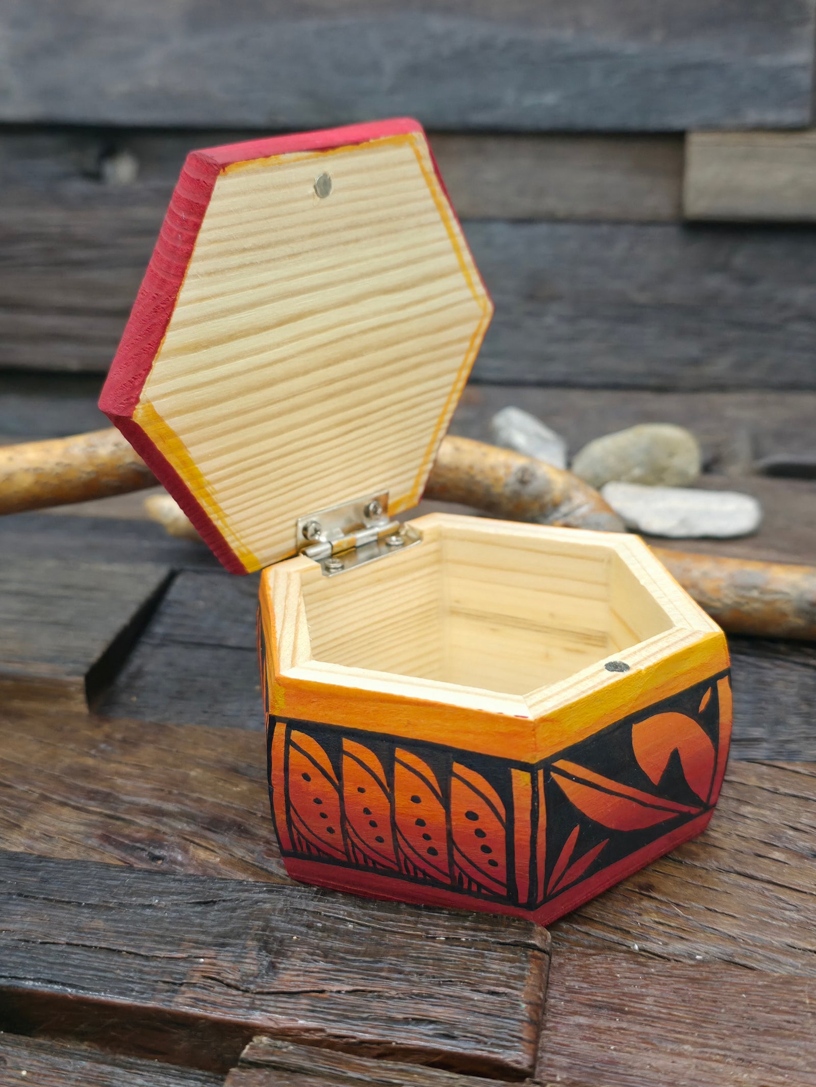 Handpainted Wooden Trinket Box by Andy Tsosie - Hummingbird - 3 in. by 3 in. by 2 in.