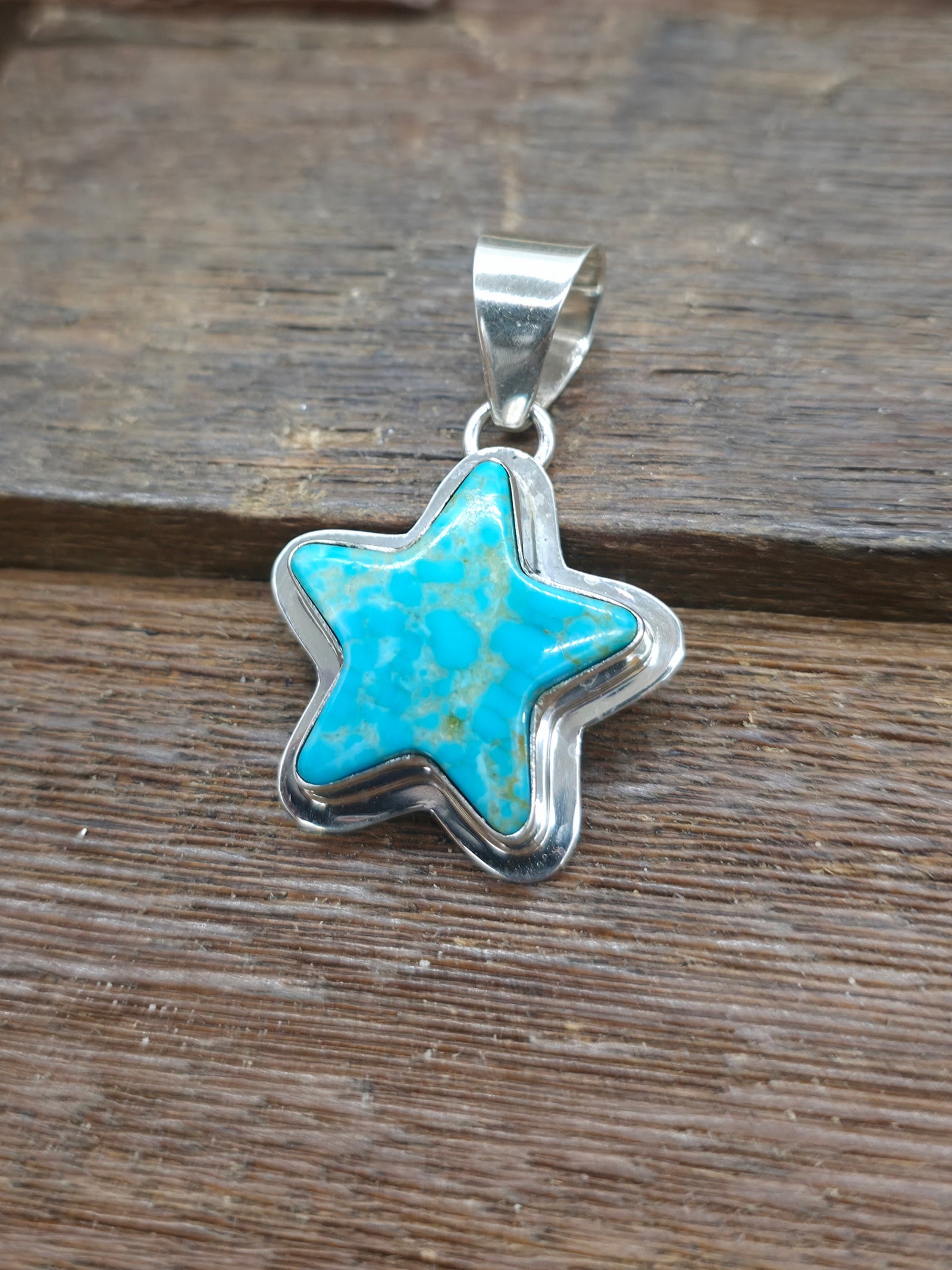 Sterling Silver Turquoise Star Pendant by R. Grace - 1 3/4 in. by 1 in.