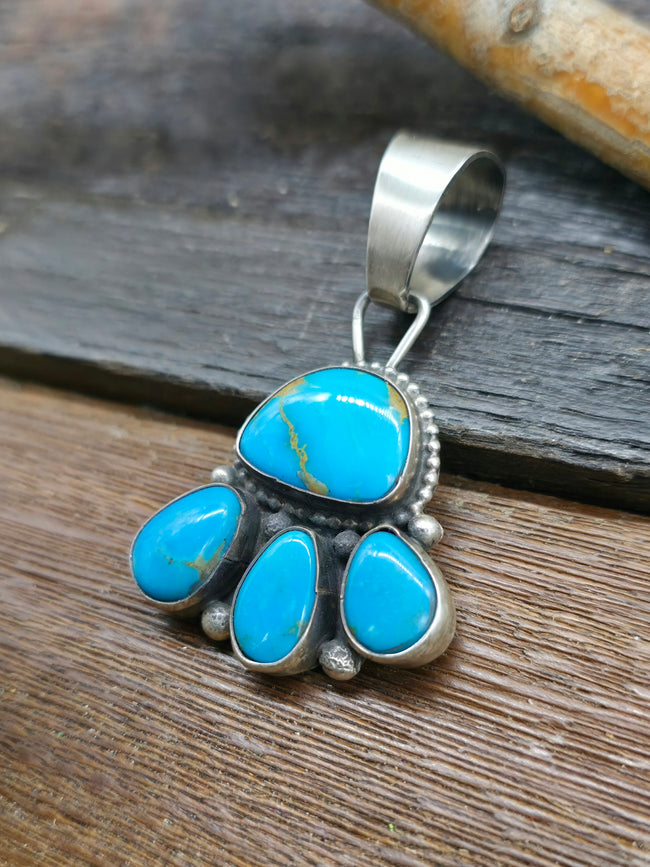 Four Stone Turquoise Sterling Silver Pendant by Travis Jim