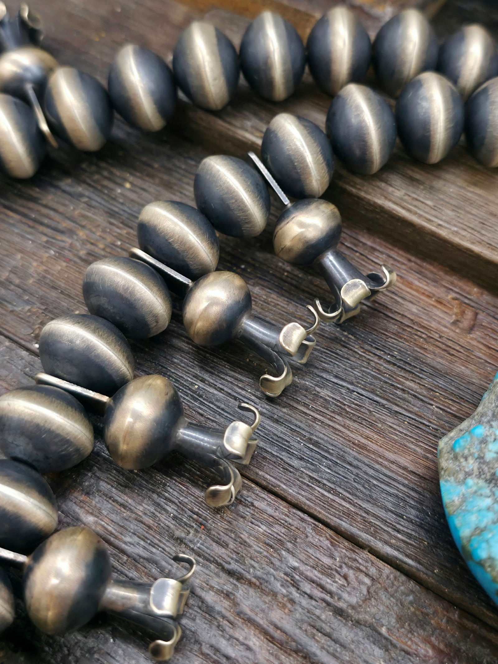 Sterling Silver Royston Turquoise Squash Blossom Necklace by Ernest Begay and Ernest Begay Jr.- 28 in.