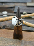 Wide Round White Buffalo and Sterling Silver Ring by C. Willie - Size 12