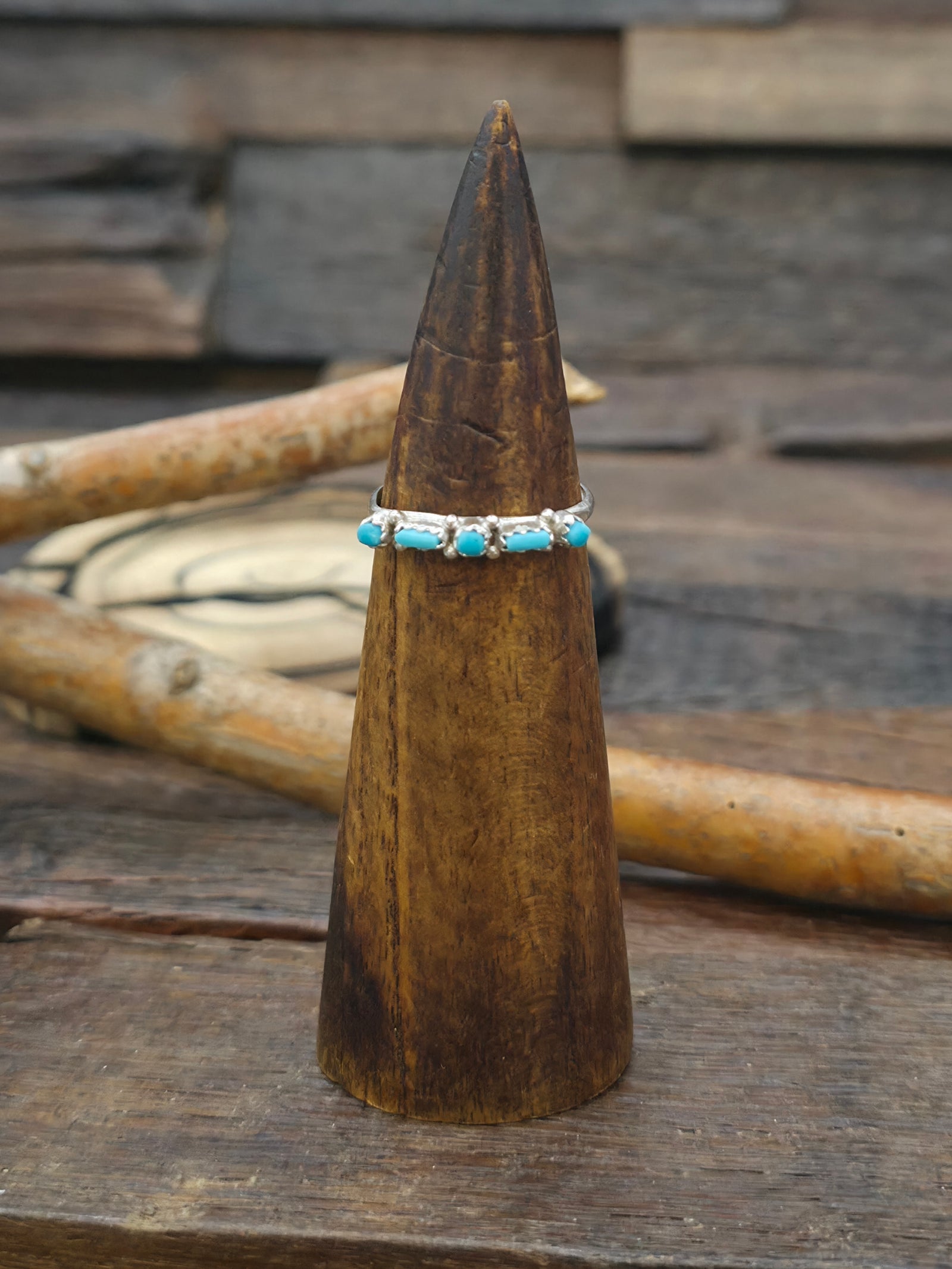 Sterling Silver Turquoise Dainty Petit Point Ring by Jennifer Booqua - Size 10