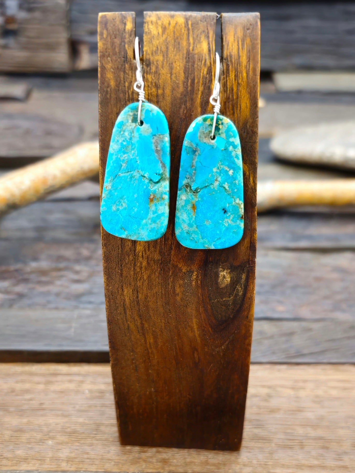 Blue Turquoise Slab Earrings by Marcella Castillo
