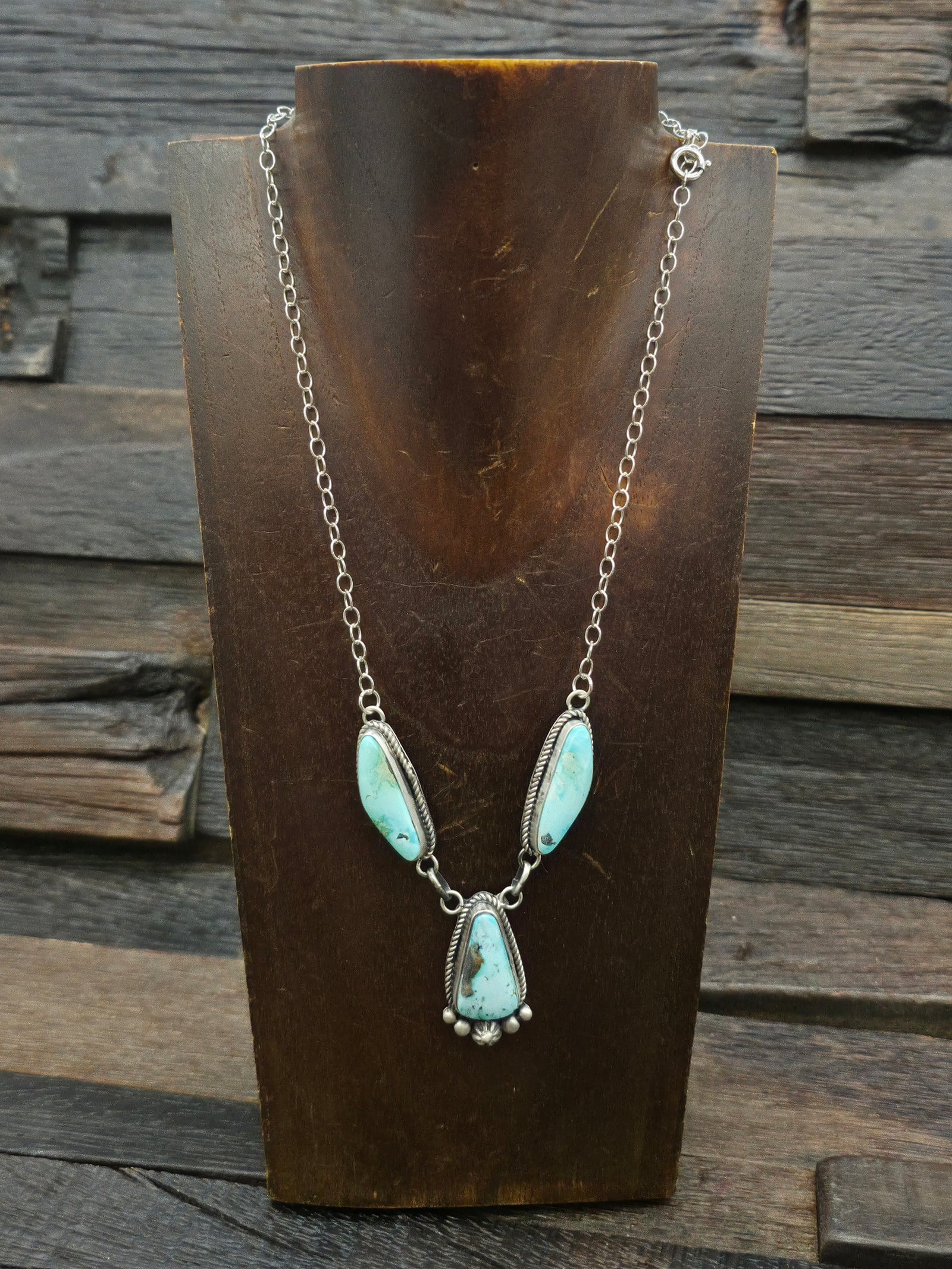 Sterling Silver Candelaria Turquoise Lariat Necklace by LaRose Ganadanegro - 22 in.
