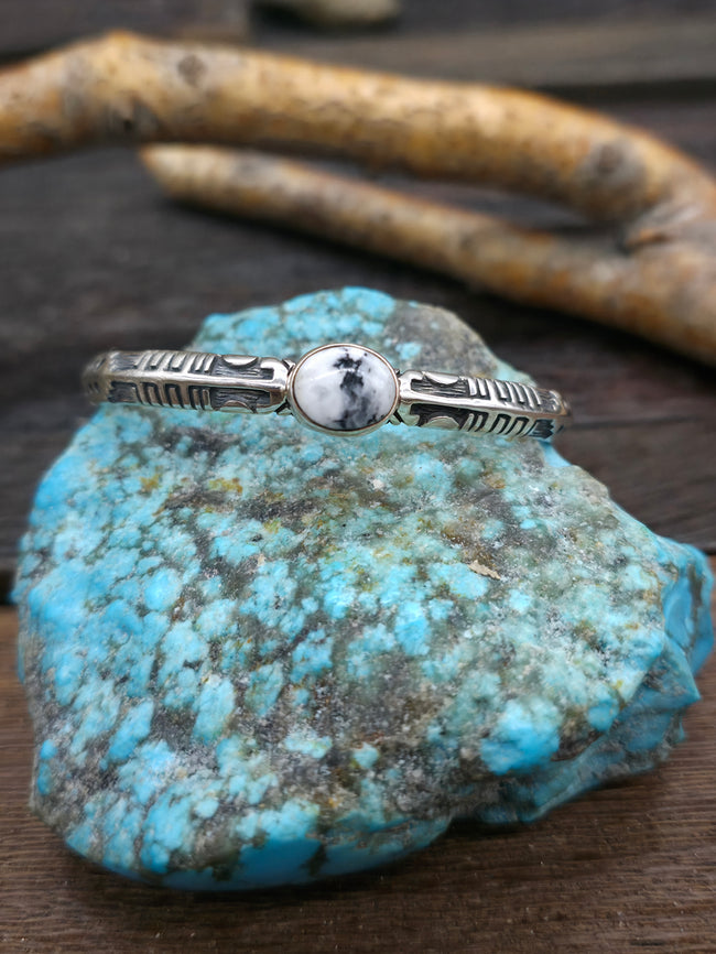 Cast Sterling Silver and White Buffalo Cuff by 'B.S.' - 6 1/4 in. w/gap