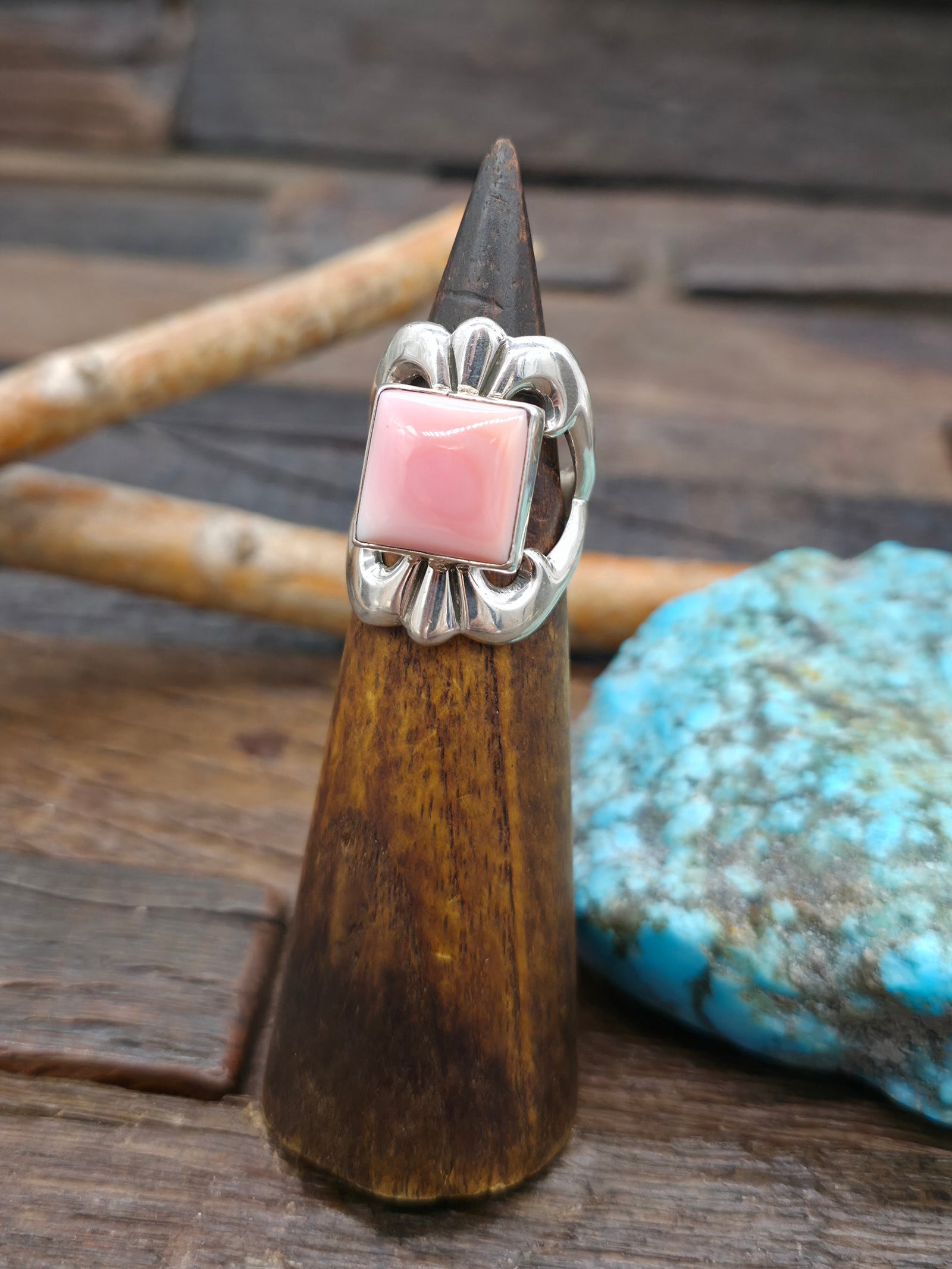 Cast Sterling Silver Pink Conch Ring by Kevin Yazzie - Size 8.5