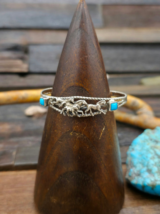 Sterling Silver Turquoise Running Horses Bracelet by D. Morgan - 6 1/2 in.