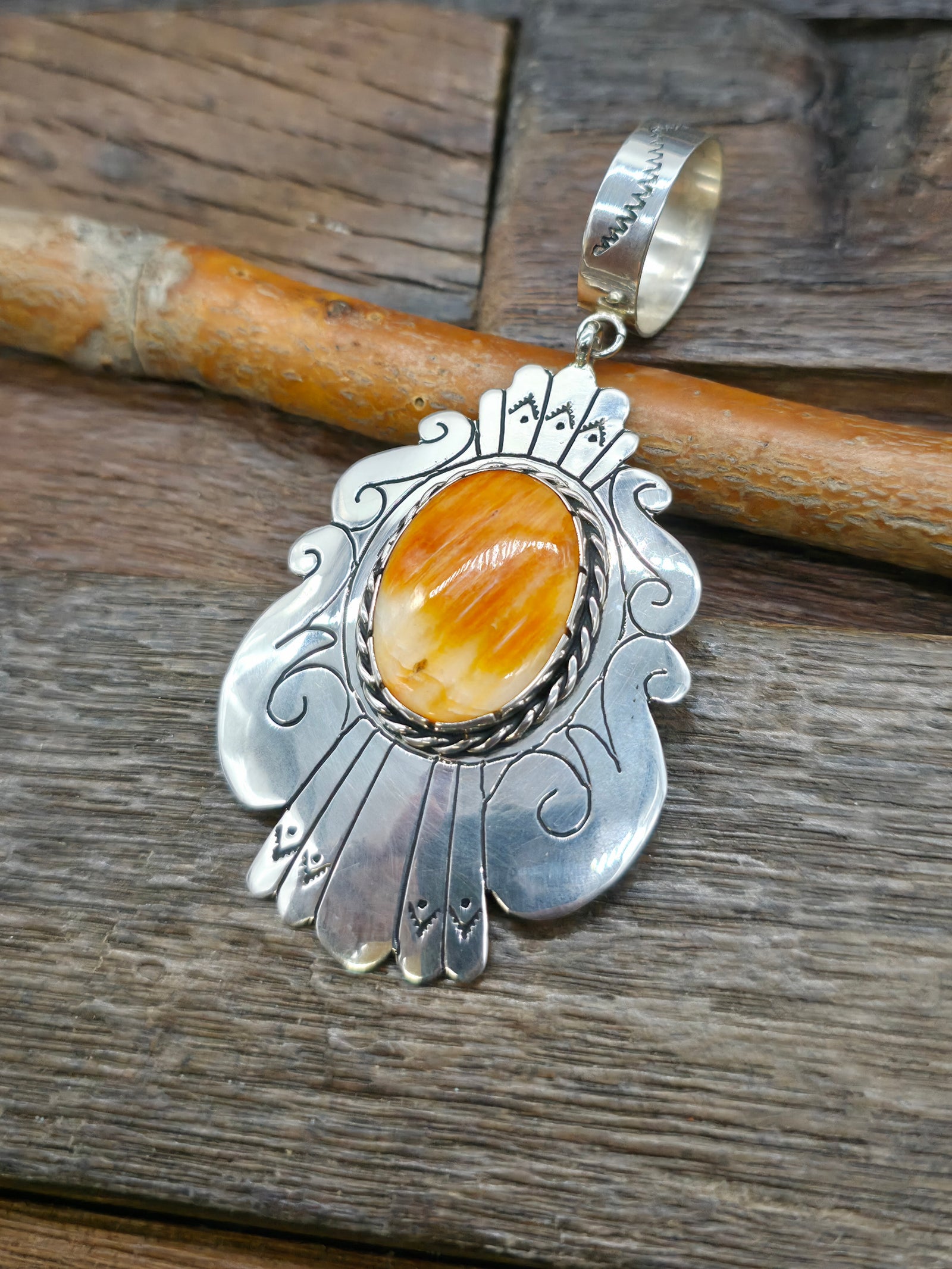 Large Sterling Silver Spiny Oyster Pendant by Rose Singer - 3 1/2 in. by 1 3/4 in.