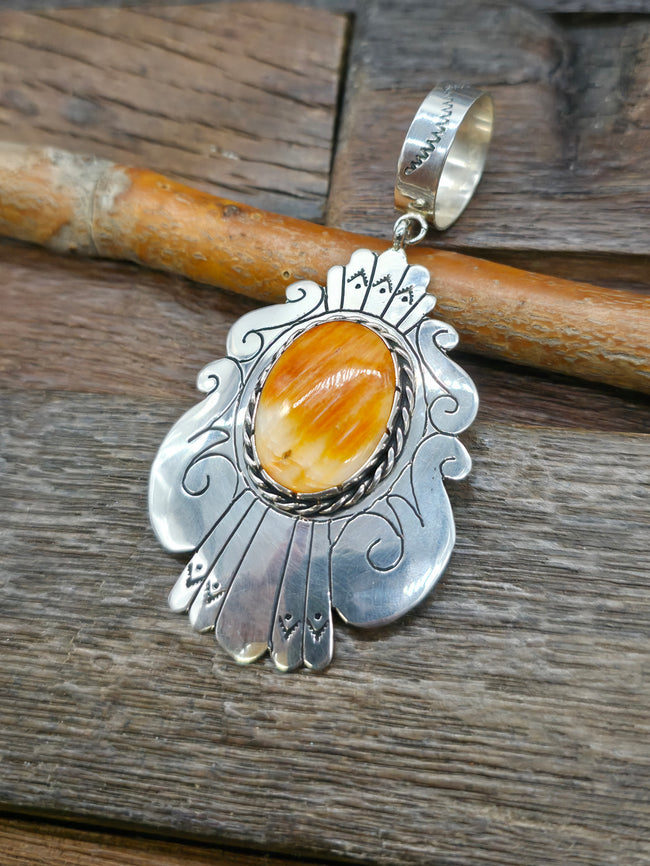 Large Sterling Silver Spiny Oyster Pendant by Rose Singer - 3 1/2 in. by 1 3/4 in.