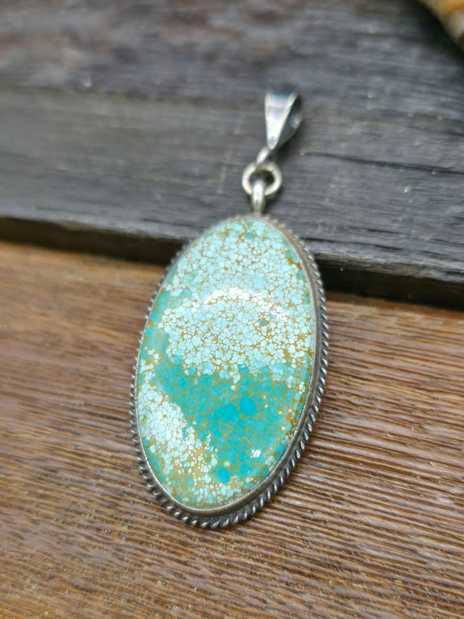 Oval Turquoise Sterling Silver Pendant with Small Bail by Isabelle Yazzie
