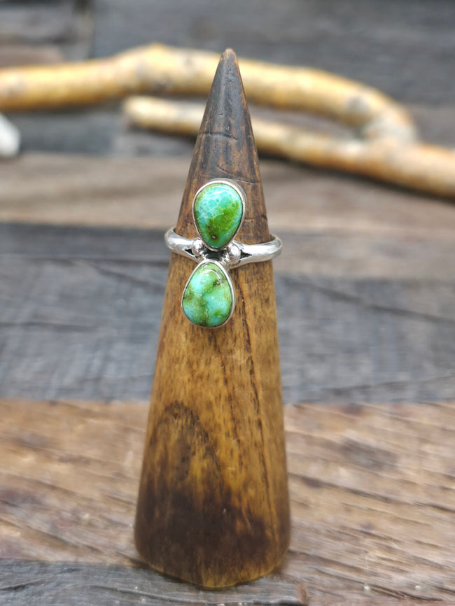 Two Stone Sterling Silver Sonoran Turquoise Ring by "S" - Size 8 1/2