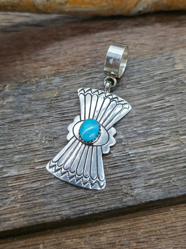 Sterling Silver Turquoise Pendant by Rose Singer - 2 1/4 in. by 1 in.