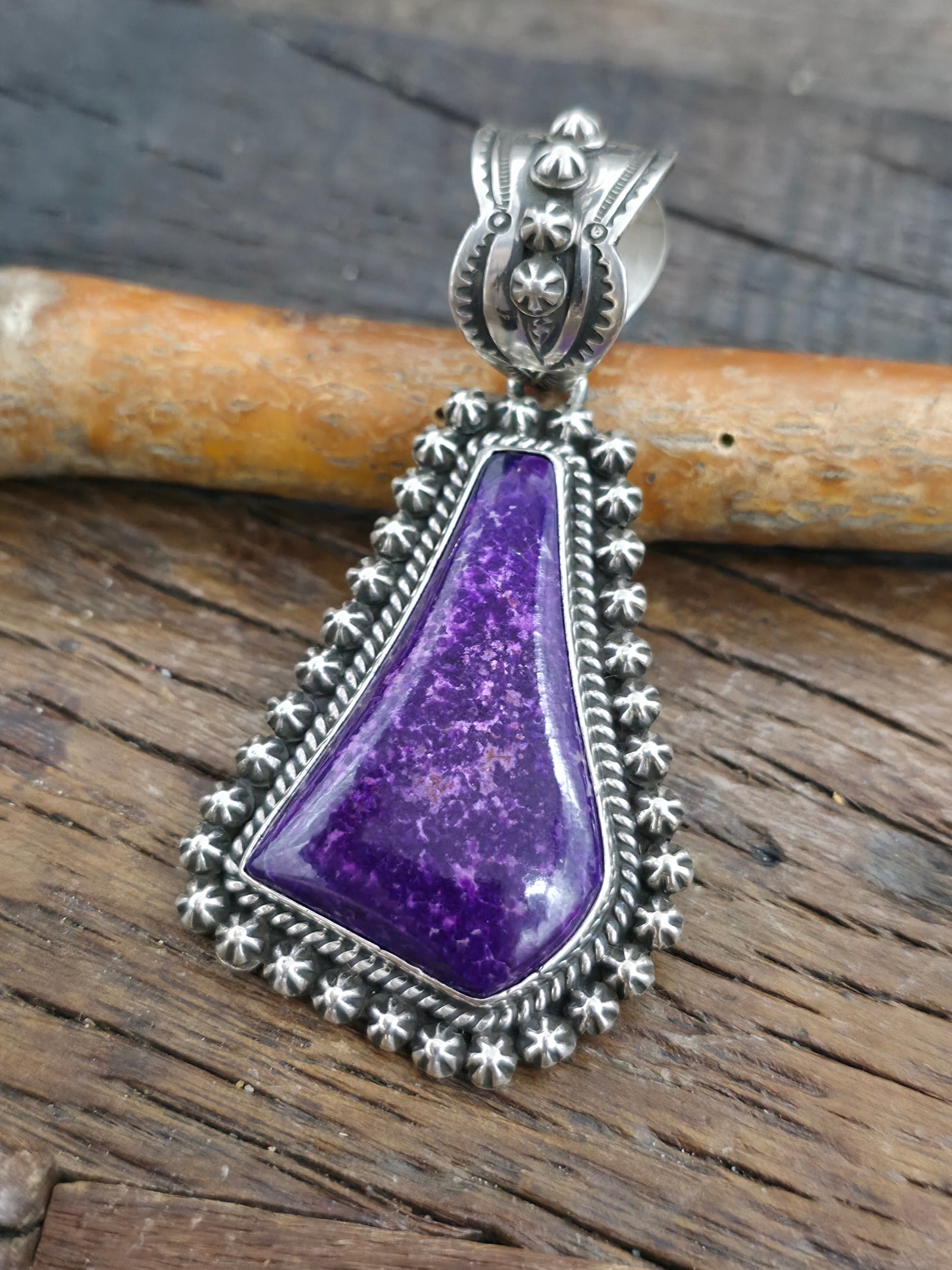 Sterling Silver Sugilite Pendant by Happy Piasso - 2 1/2 in. by 1 1/4 in.