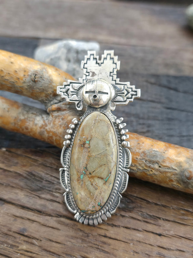 Boulder Turquoise Sterling Silver Kachina Pendant by Bennie Ration