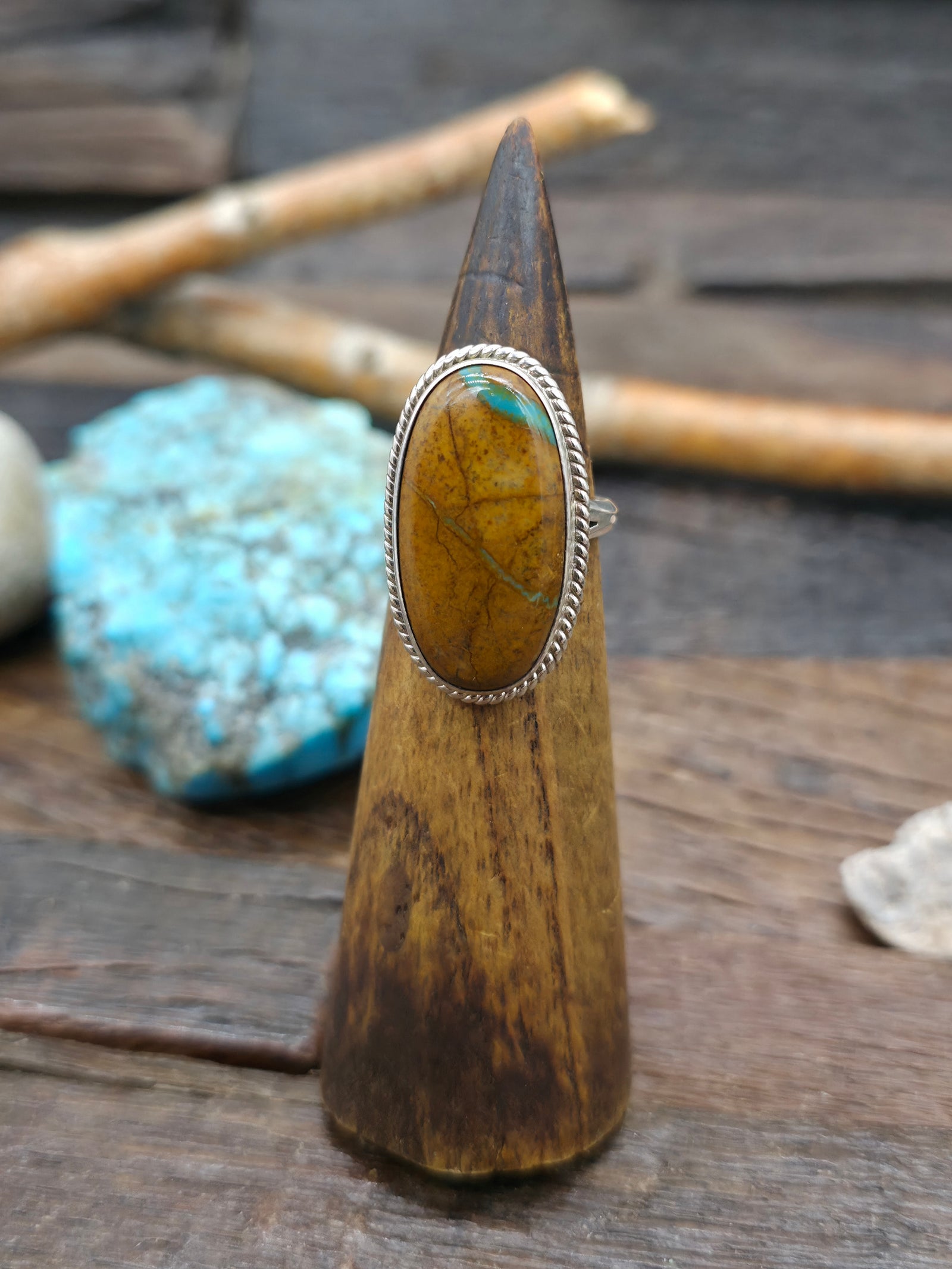 Sterling Silver Ribbon Turquoise Ring with Rich Brown Matrix - Size 9