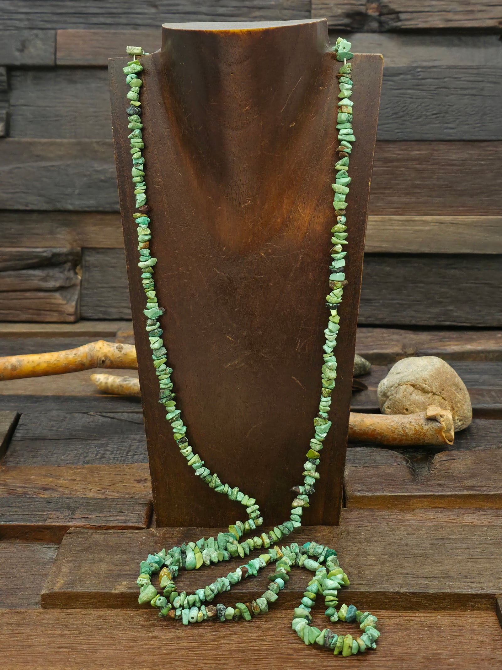 Green Turquoise Mini Nugget Strand Necklace - 44 in.