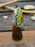 Large Turquoise and Sterling Silver Leaf Ring by Jimmy Garcia - Size 8