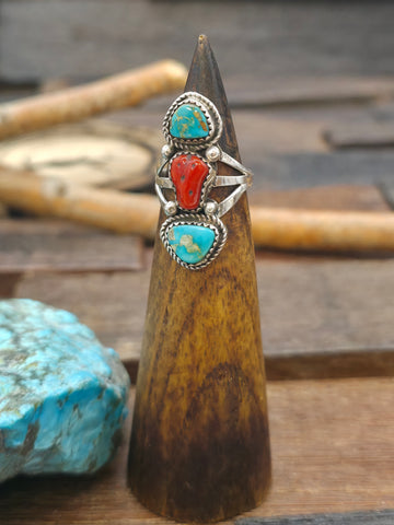 Oxidized Sterling Silver Turquoise Ring - Size 5