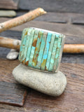 Wide Turquoise Cobblestone Inlay Sterling Silver Cuff by Louise Pete - 6 1/2 in. with Gap