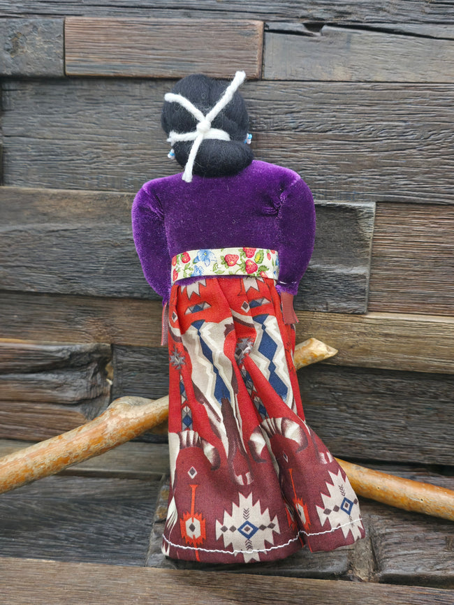 Handmade Cloth Doll - Purple Shirt, Red Skirt