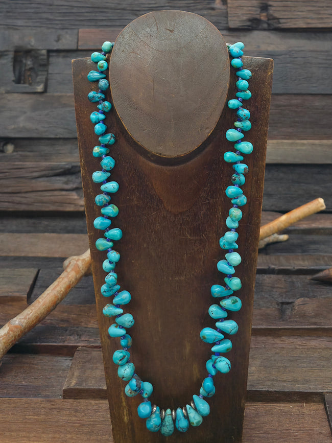 Sky Horse Turquoise, Lapis, and Sterling Silver Bead Necklace by Fred Archuleta - 24 in.