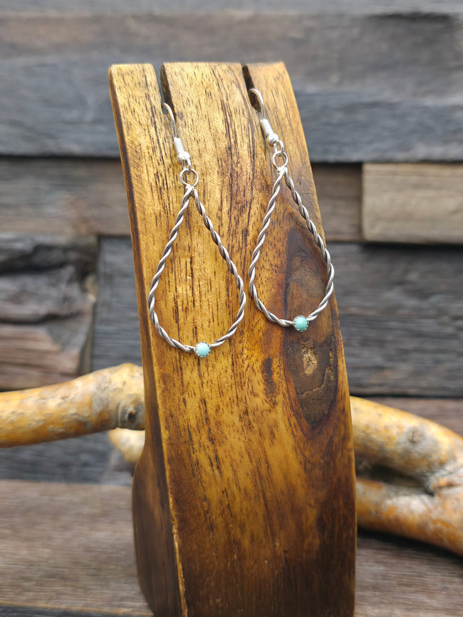 Sterling Silver and Turquoise Double Twist Loop Earrings by Katrina Tsosie - 2 1/4 in. by 3/4 in.