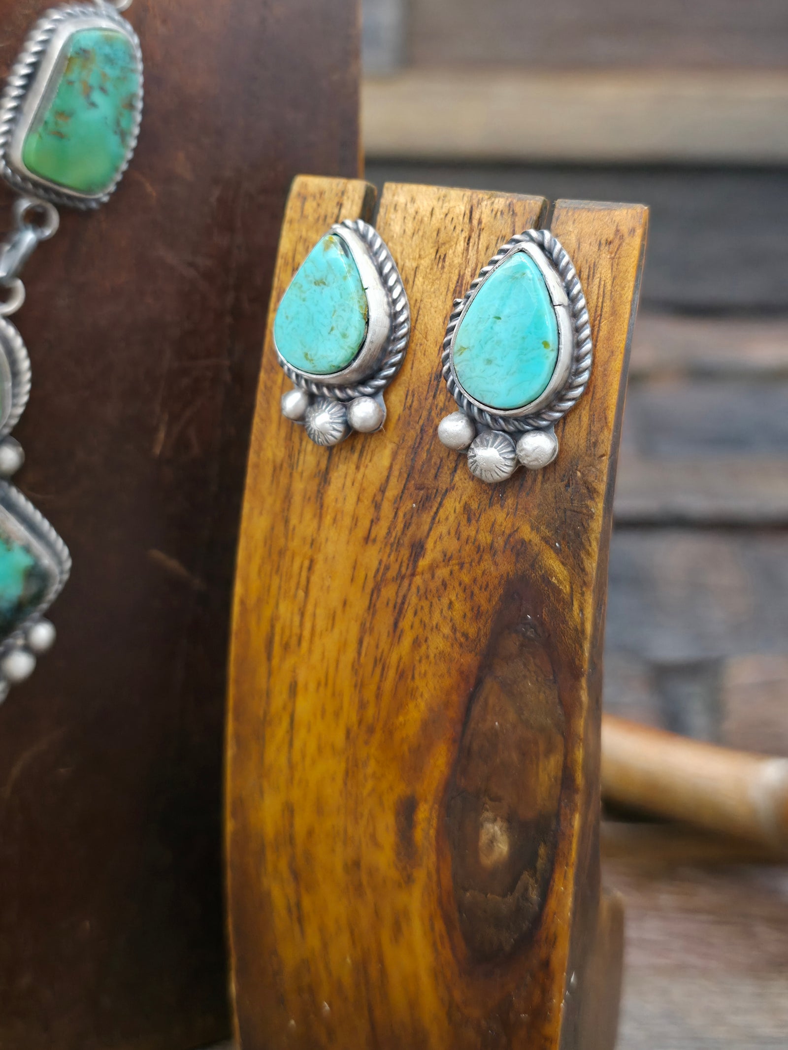 Sterling Silver Candelaria Turquoise Lariat Necklace and Earring Set by LaRose Ganadanegro - 18 in.