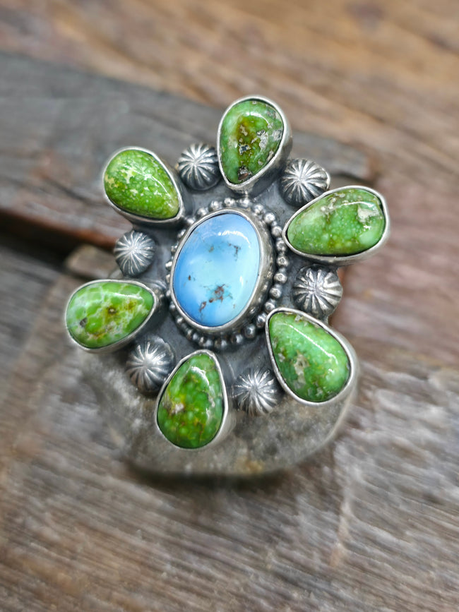 Sterling Silver Golden Hills and Sonoran Turquoise Ring by Etta Endito - Adjustable