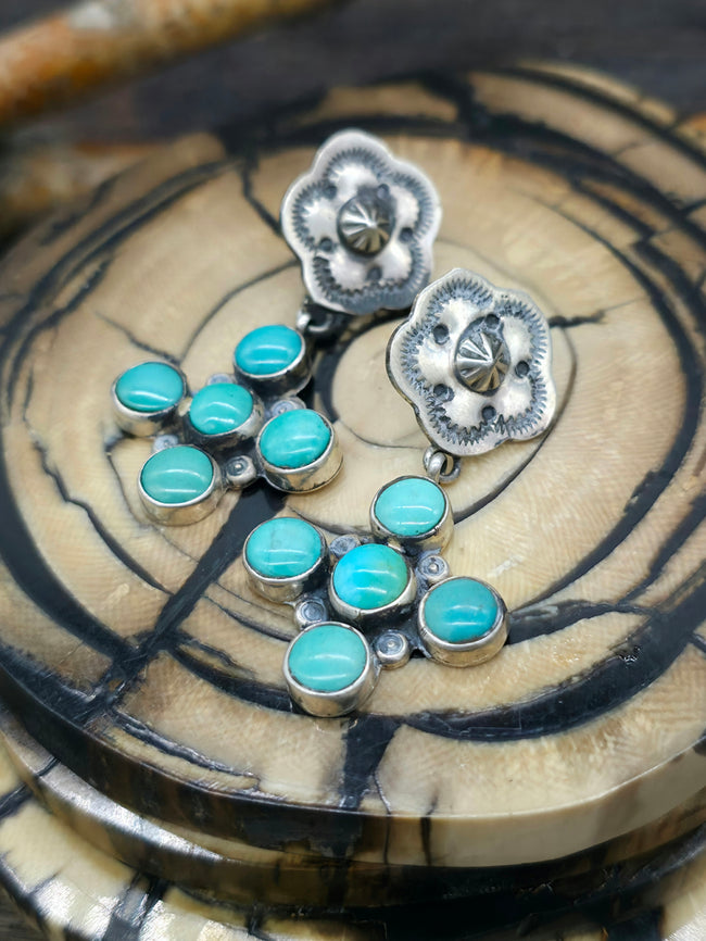 Santa Fe Cross Earrings with Stamped Flower Post by Rosella Paxton