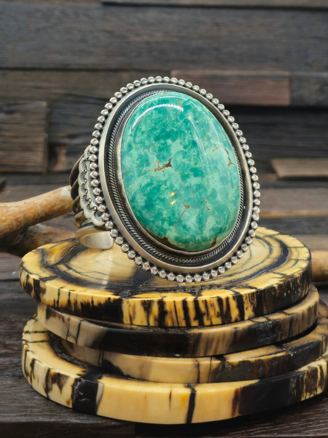 Large Stone Turquoise Cuff by Leon Martinez 7 in.