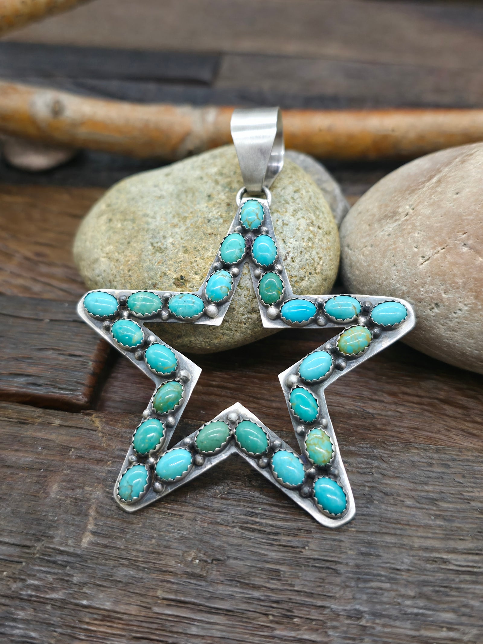 Sterling Silver Turquoise Star Pendant by Veronica Lee - 3 in. by 2 1/2 in.