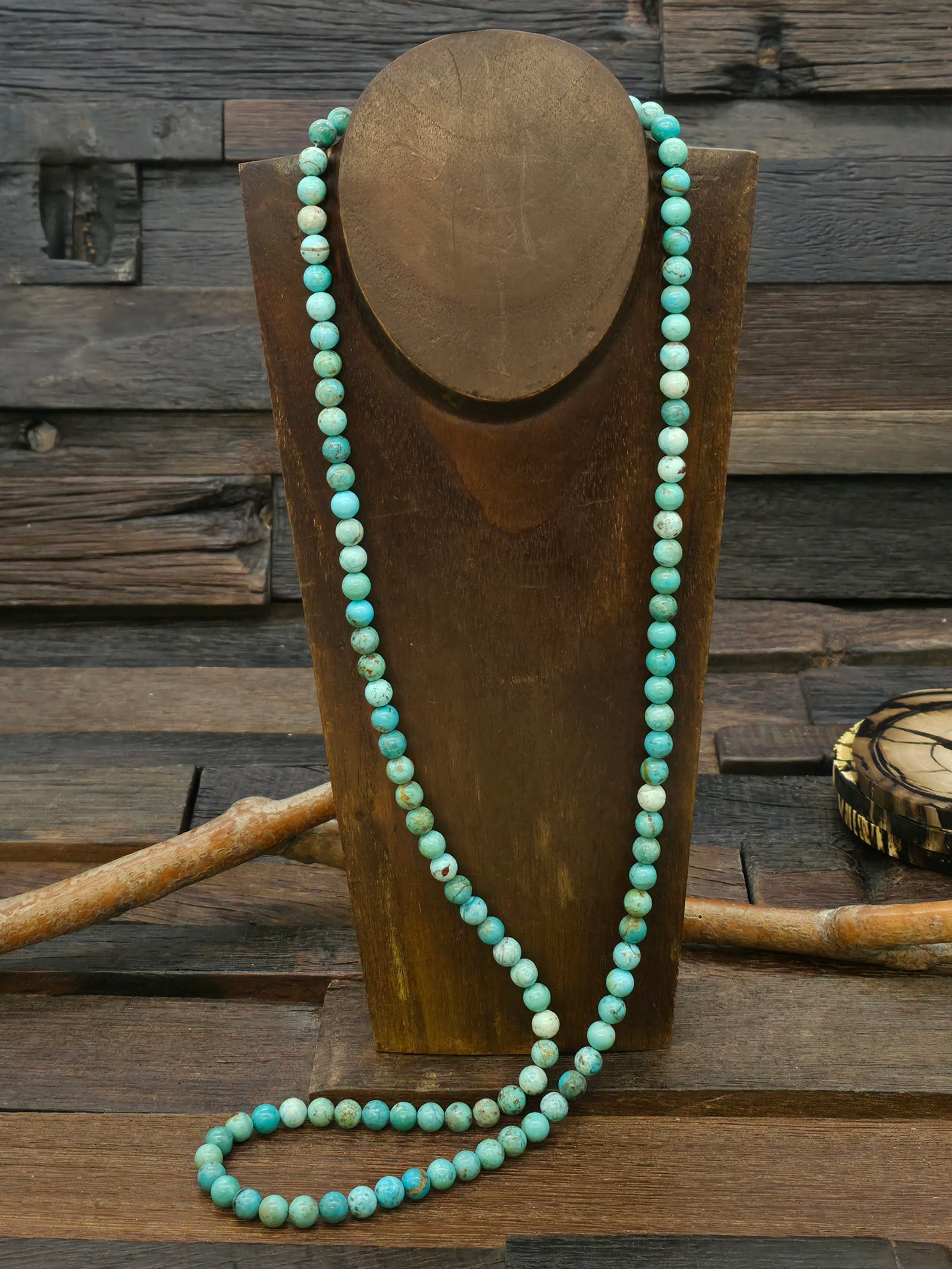 Blue-Green Spherical Bead Turquoise Necklace - 35 in.
