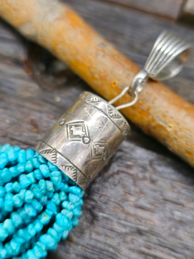 25 Strand Blue Turquoise Tassel Pendant by Fred Archuleta