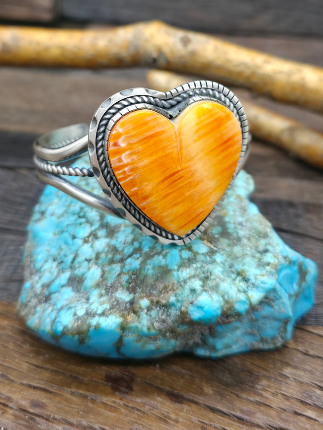 Sterling Silver Orange Spiny Heart Bracelet by Walter Vandever - 6 1/4 in. with Gap