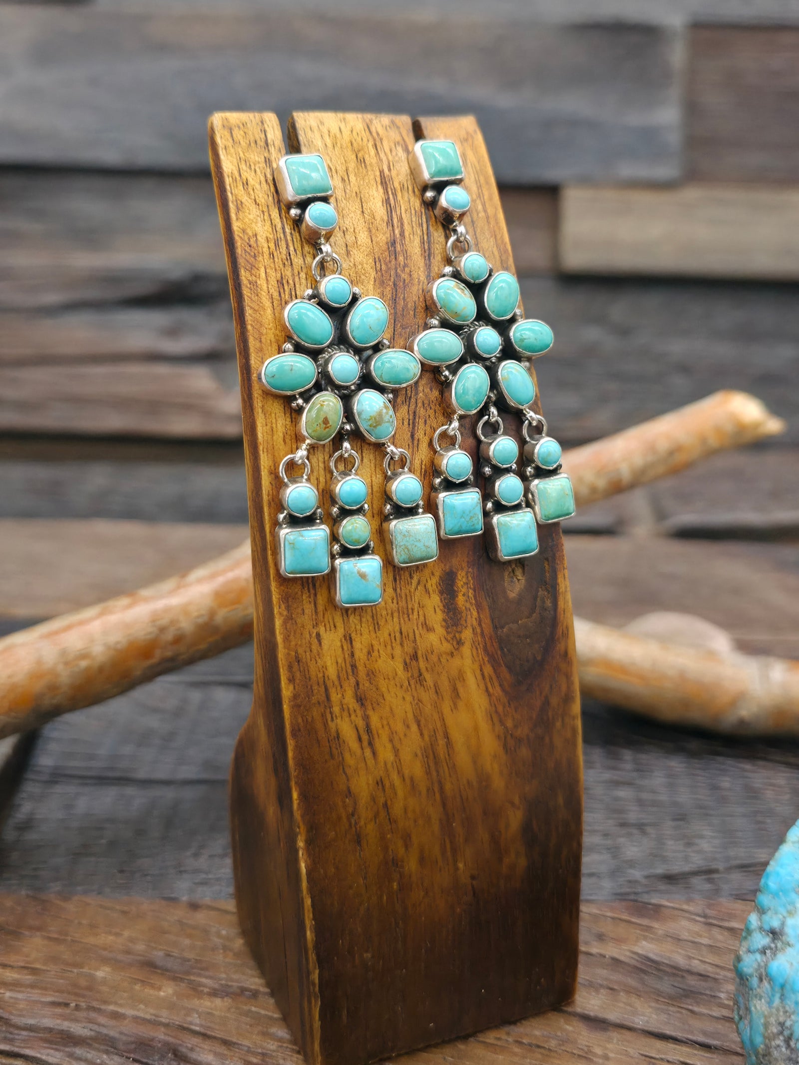 Sterling Silver Turquoise Chandelier Earrings by Renelle Perry - 2 1/2 in. by 1 in.