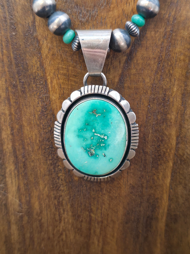 Green Turquoise Oxidized Sterling Silver Bead Necklace and Hook Dangle Earring Set - 18 in.