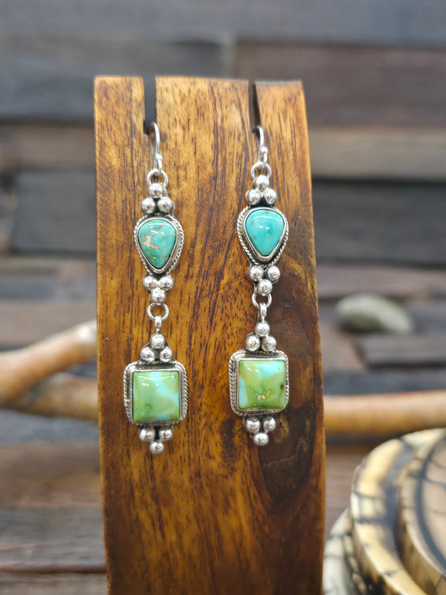 Two Stone Sonoran Turquoise Hook Earrings by Rosella Paxton