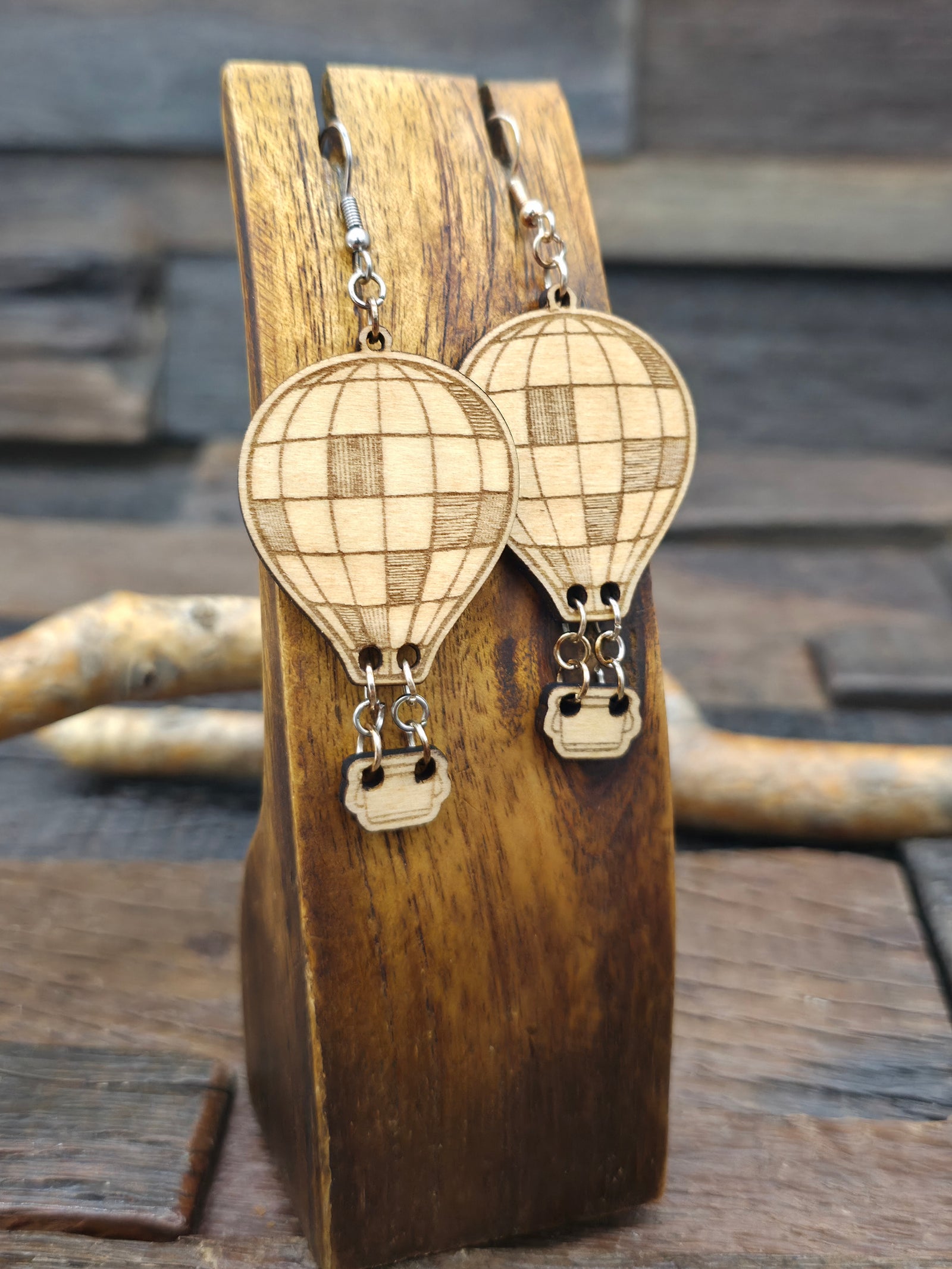 Wooden Balloon Earrings - 3 in. by 1 1/4 in.