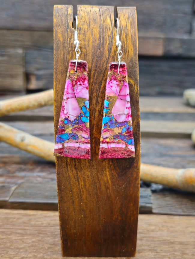 Purple and Blue Turquoise and Spiny Oyster Slab Earrings by Jameson Pete
