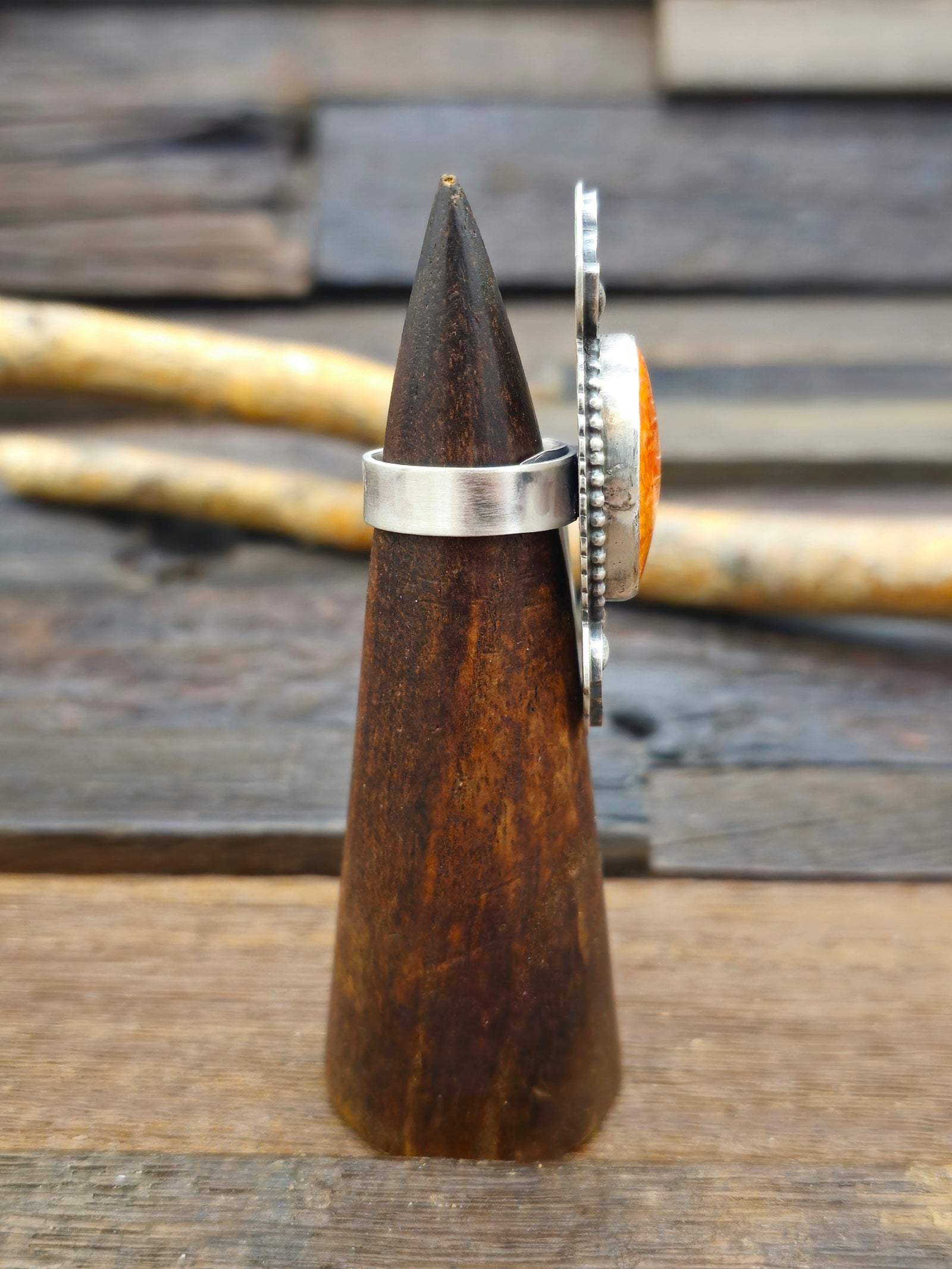 Adjustable Spiny Oyster Sterling Silver Ring