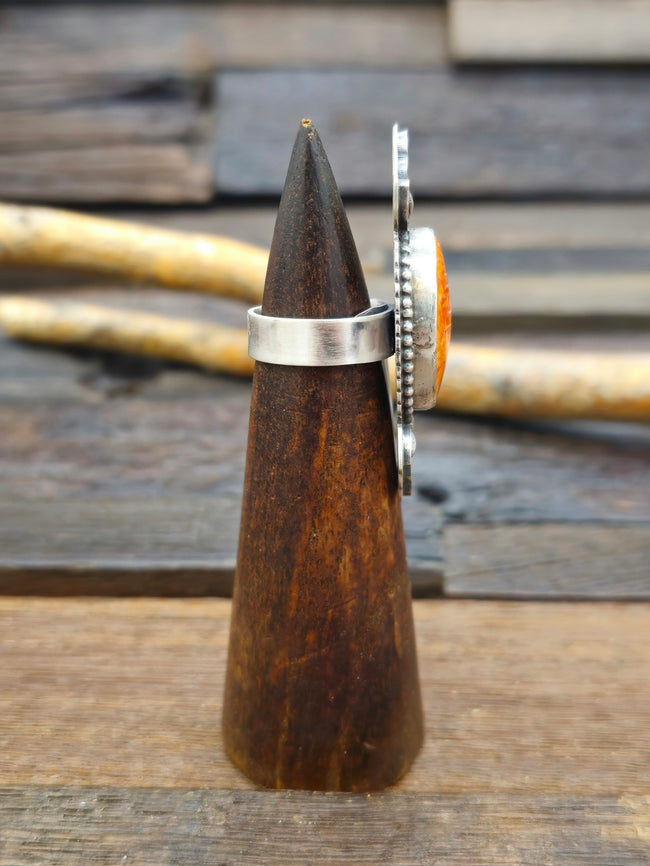 Adjustable Spiny Oyster Sterling Silver Ring