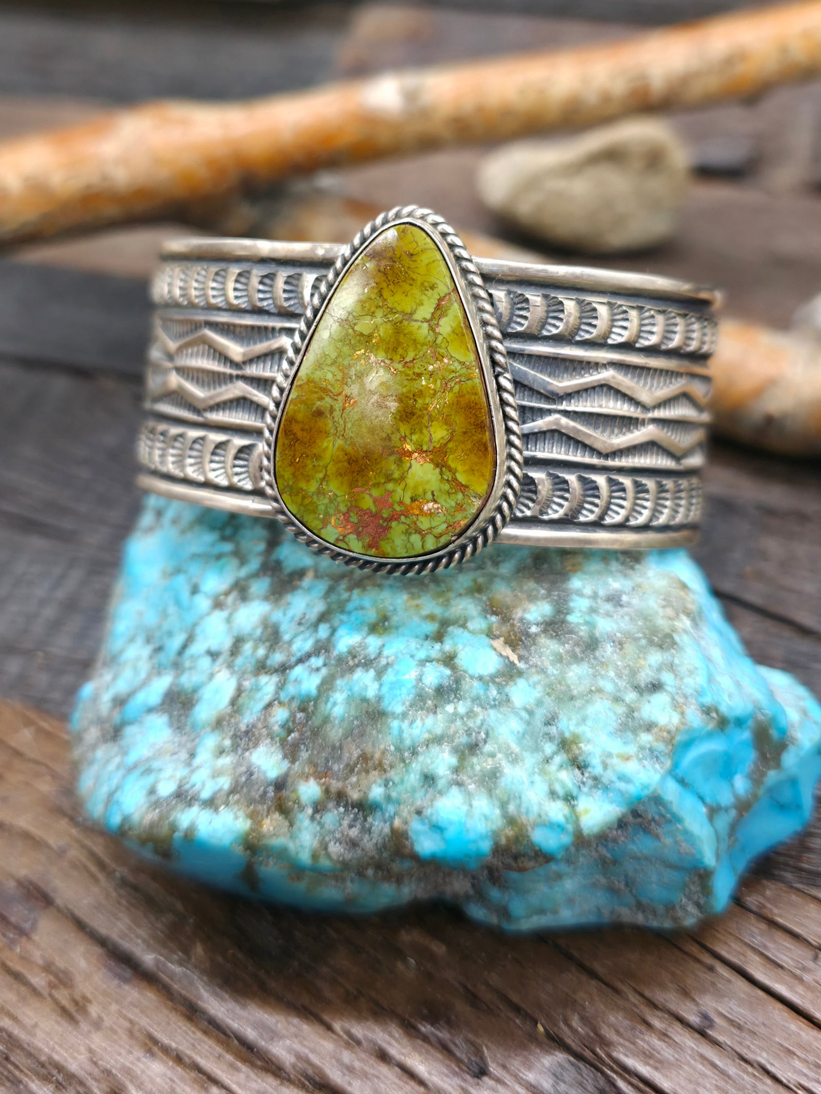 Stamped Sterling Silver Royston Turquoise Cuff by Sunshine Reeves - 6 3/4 in. with Gap