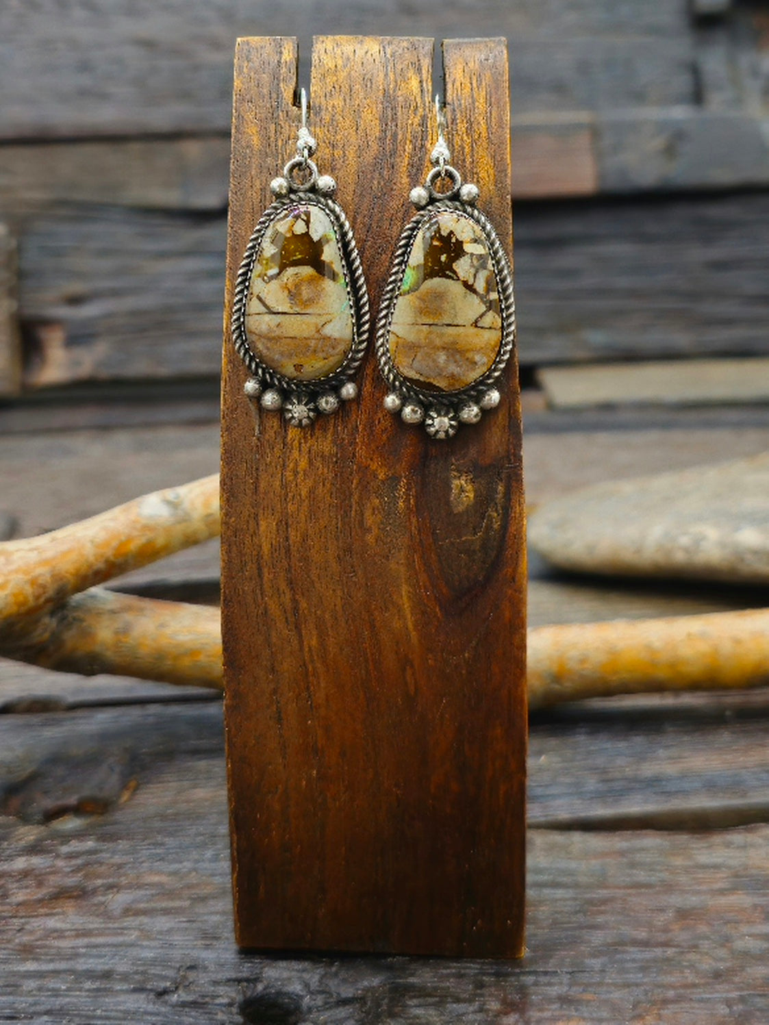 Ribbon Turquoise French Hook Earrings by Richard Jim