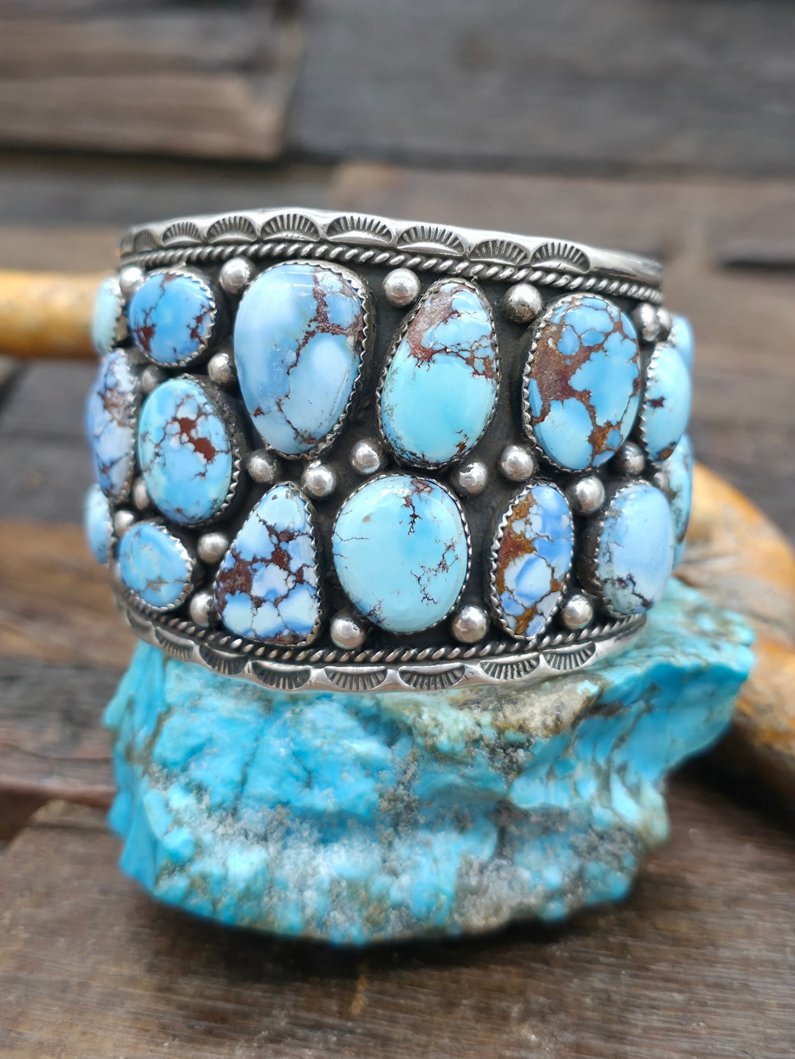 Wide Sterling Silver Golden Hill Turquoise Cuff by LaRose Ganadanegro - 6 1/2 in. with Gap