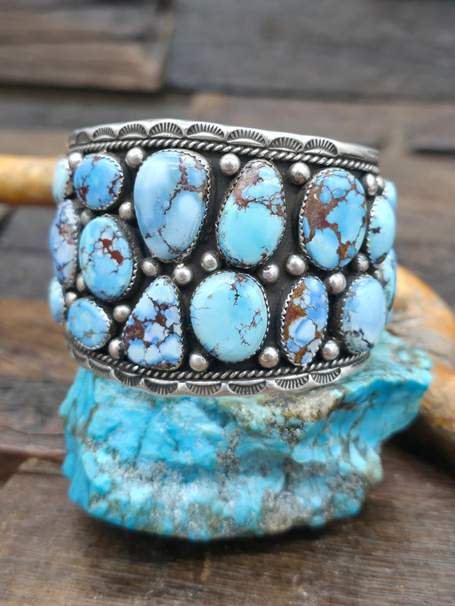 Wide Sterling Silver Golden Hill Turquoise Cuff by LaRose Ganadanegro - 6 1/2 in. with Gap